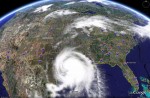 Satellite image of the continental United States at 3:45am MDT on Saturday, September 13 as Hurricane Ike moves ashore. You can see the massive size of the storm.  Click for larger image.