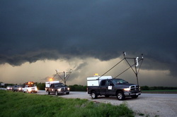 The probe trucks await an opportunity to deploy their instruments on Discovery Channel's Storm Chasers.  