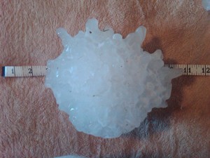 A massive hailstone with a diameter of 8 inches will likely set the record as the largest hailstone in terms of diameter and weight. (NWS)