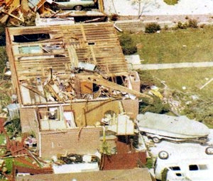 One common myth is that tornadoes don't strike metropolitan areas. This has been disproved many times including here in Colorado in 1982 when an F2 tornado struck Thornton. Image courtesy the City of Thornton archives.