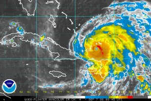 Infrared satellite image of Hurricane Ike as it nears Cuba.