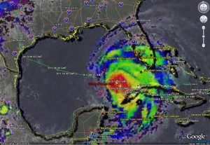 Spectral image of Hurricane Ike as of Wednesday morning.  Click for larger image.