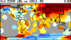 In this GISS image, incorrect data shows much of Russia under a heat wave in October.