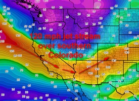 120 mph jet stream is sitting over southern Colorado and bringing the cold air down from the north.