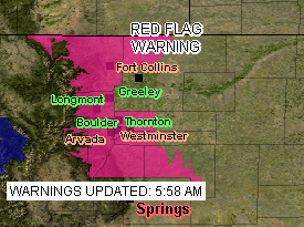 A Red Flag Warning is in effect for Denver and the Front Range Thursday from 11:00am to 6:00pm.