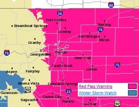 The entire eastern half of Colorado is under a Red Flag Warning through Friday evening.