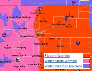 A Blizzard Warning is in effect for all of eastern Colorado, including Thornton.