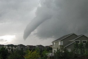 This funnel cloud, one of many across the metro area Sunday, was spotted over Highlands Ranch.  Image courtesy Tracee Hendershott.