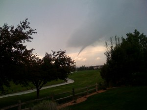 A funnel cloud near Thornton on Sunday, June 7, 2009.  Image courtesy John Wagner, Warrior Legacy Foundation.  Click for larger image.