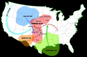 The Denver area is at the western edge of Tornado Alley and as we have seen historically and in recent days, the danger is real.  Click image for larger view.  Image courtesy NOAA.