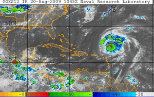 Hurricane Bill on Thursday morning is seen as it nears the United States.