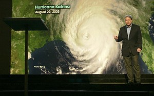 Former vice president Al Gore famously used an image of Hurricane Katrina to illustrate his argument that natural disasters will increase in intensity and frequency.  Empirical data howeverhas shown that is not the case. (An Inconvenient Truth)