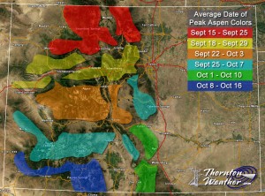 Colorado Fall Foliage - Average Date of Peak Aspen Colors. Click for larger view. (ThorntonWeather.com)