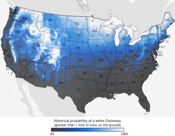 Historical Probability of a White Christmas. (NOAA)