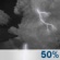 Tonight: A 50 percent chance of showers and thunderstorms, mainly before 4am.  Mostly cloudy, with a low around 49. West wind 5 to 10 mph becoming light and variable. Winds could gust as high as 16 mph. 